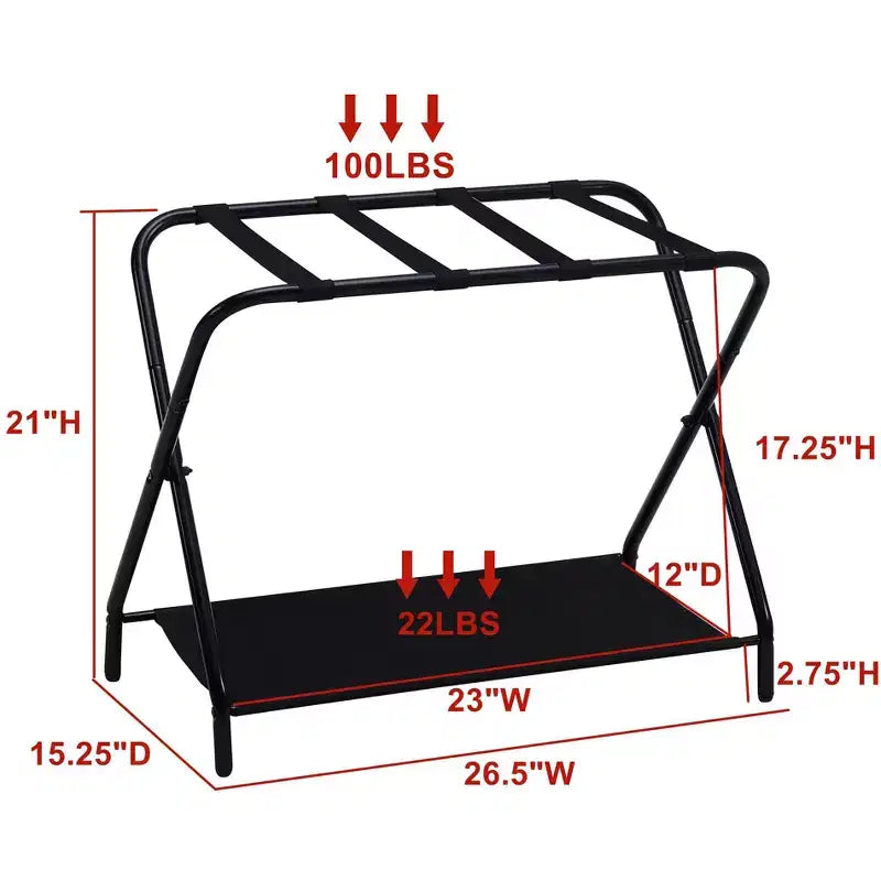 Porte-bagages pliable, support de valise élégant avec étagère de rangement, noir