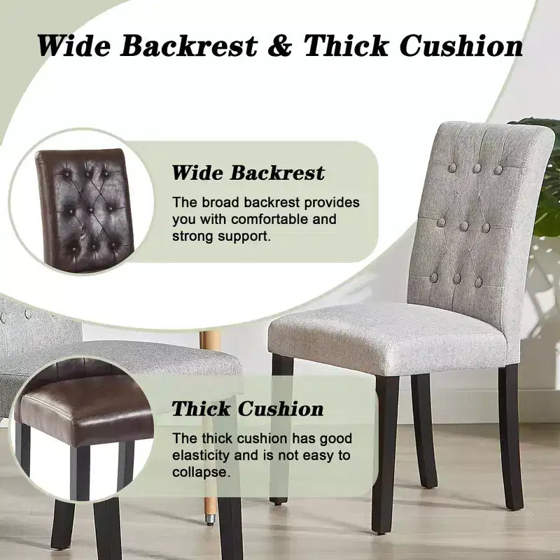 Chaises de salle à manger rembourrées Lot de 2/4/6 Chaises à dossier haut capitonné Siège rembourré et pieds en bois de caoutchouc Chaises de salle à manger Café/Beige/Gris