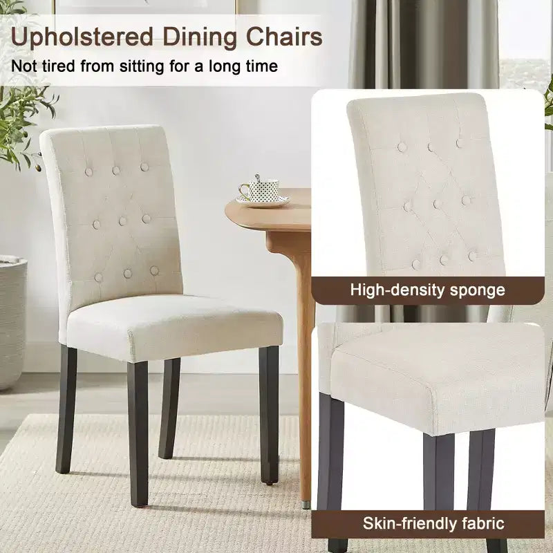 Chaises de salle à manger rembourrées Lot de 2/4/6 Chaises à dossier haut capitonné Siège rembourré et pieds en bois de caoutchouc Chaises de salle à manger Café/Beige/Gris