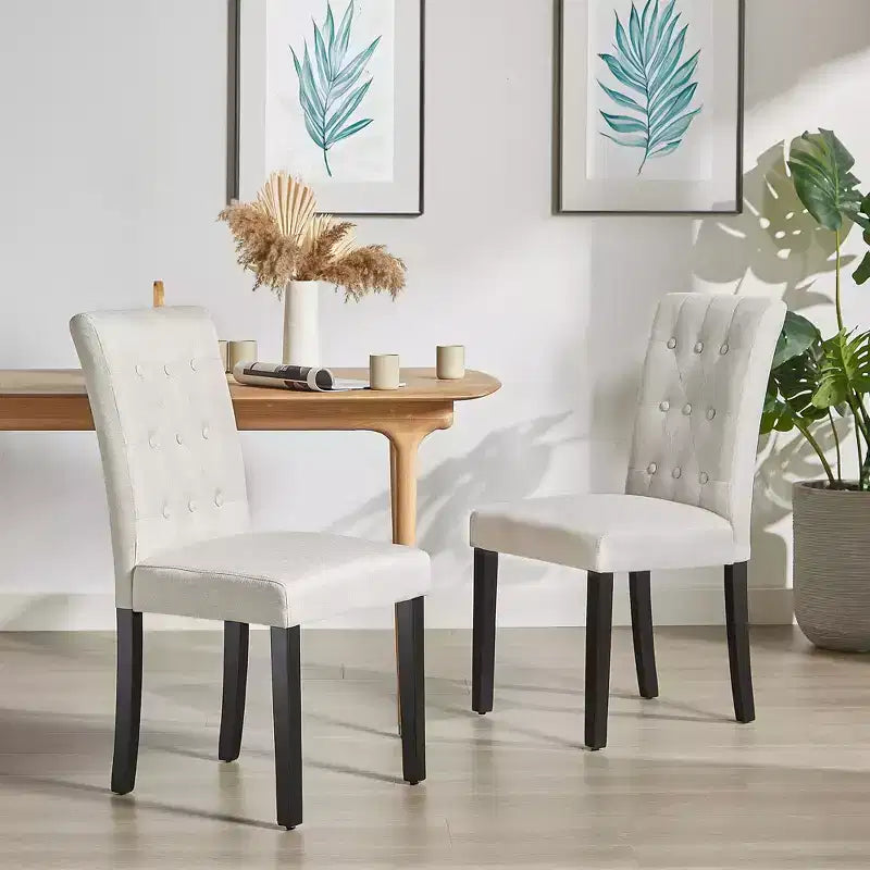 VECELO Upholstered Dining Chairs Set of 2/4/6 Button Tufted High Back Chairs Padded Seat & Rubber Wooden Legs Dining Room Chairs Coffee/Beige/Gray