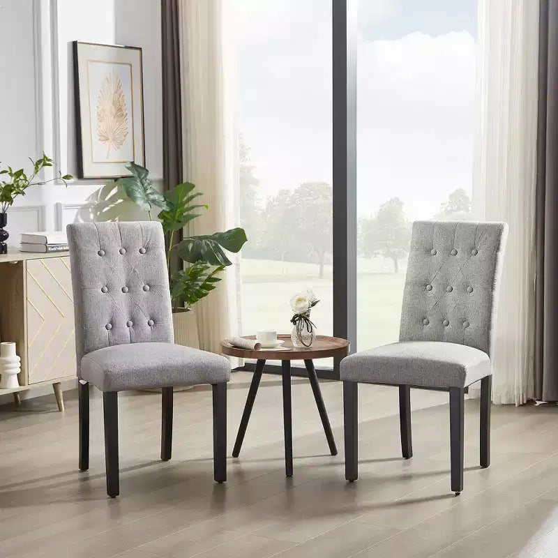 Chaises de salle à manger rembourrées Lot de 2/4/6 Chaises à dossier haut capitonné Siège rembourré et pieds en bois de caoutchouc Chaises de salle à manger Café/Beige/Gris