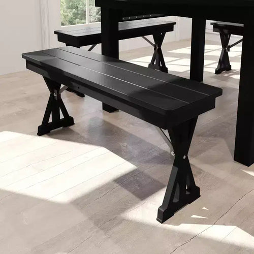 Banc de ferme pliant commercial en pin massif antique de 40 x 12 pouces, noir délavé, avec pieds en X pliables et verrouillables