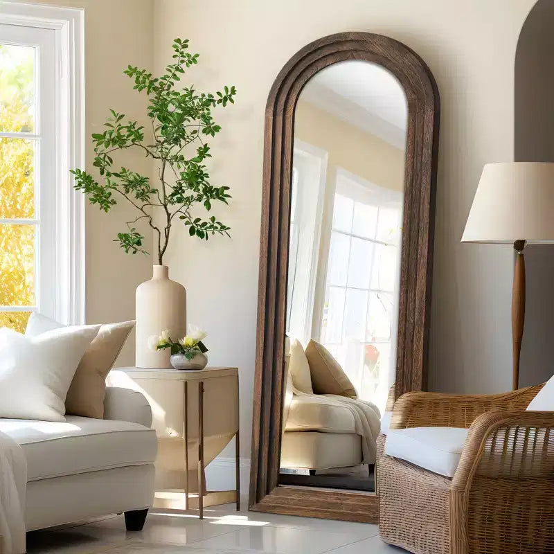 Miroir mural classique en bois massif arqué brun, 21 po l. x 64 po H