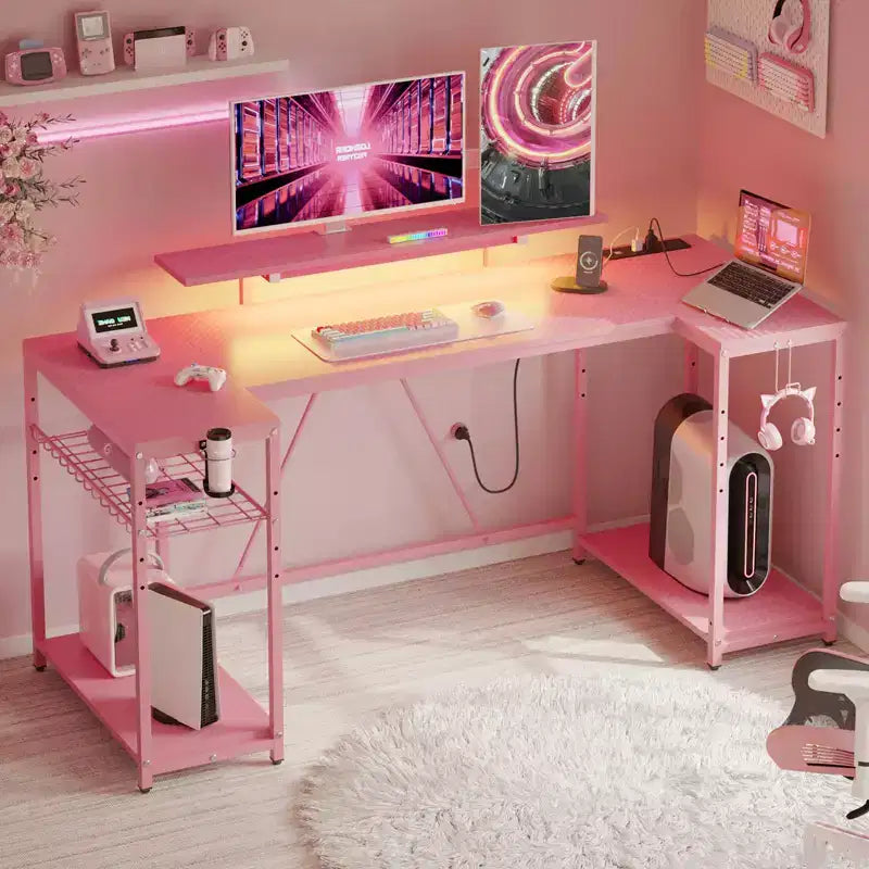 Bureau de jeu en U Bestier 63 pouces avec LED et prises de courant