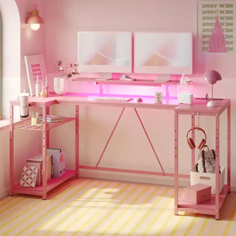 Bureau de jeu en U Bestier 63 pouces avec LED et prises de courant