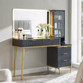Coiffeuses cannelées avec miroir lumineux HD 36", grande coiffeuse moderne 48" avec plateau en verre, 5 tiroirs et étagères, table de maquillage