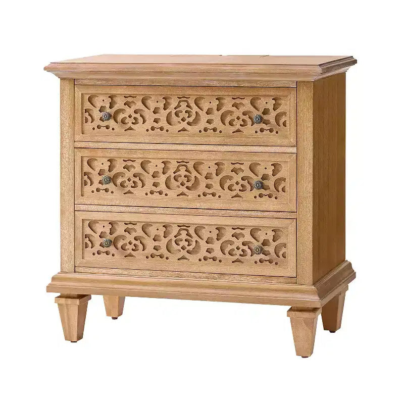 3 - Table de chevet à 3 tiroirs avec prises de courant intégrées