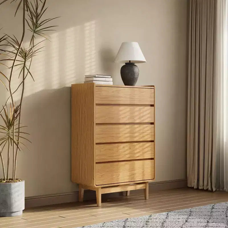 Commode de célibataire à 5 tiroirs en bois d'ingénierie Summer Oak, hauteur 48,5 pouces, marron