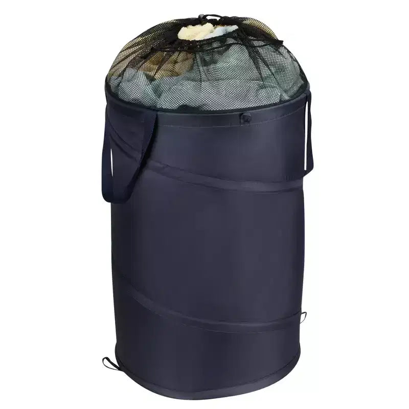 Mesh Pop Up Laundry Hamper, Mesh Top with Drawstring Cord, 2 Sturdy Handles, Navy