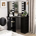 Costway Corner Vanity Desk Cosmetic Vanity Station with LED Mirror,& Power Outlets Black/White