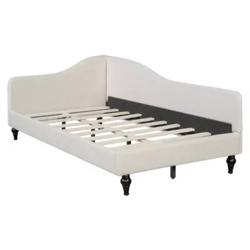 Lit de repos d'angle en lin, taille double, avec pieds en bois massif