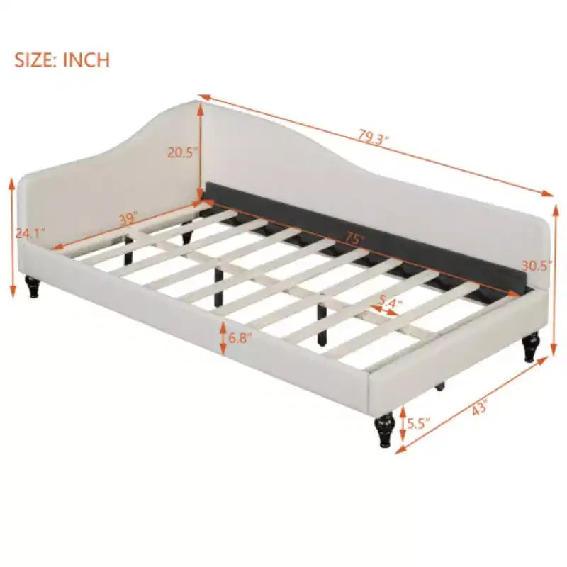Lit de repos d'angle en lin, taille double, avec pieds en bois massif