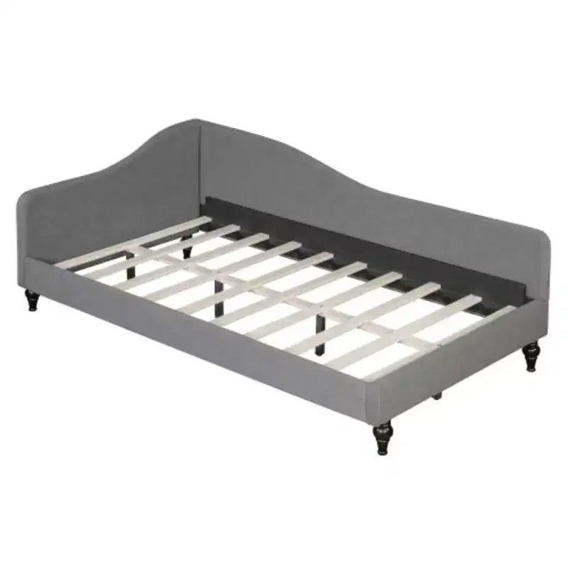 Lit de repos d'angle en lin, taille double, avec pieds en bois massif