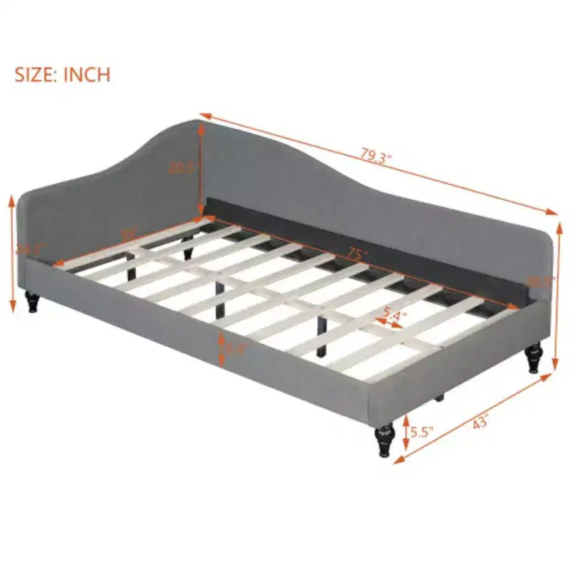 Lit de repos d'angle en lin, taille double, avec pieds en bois massif
