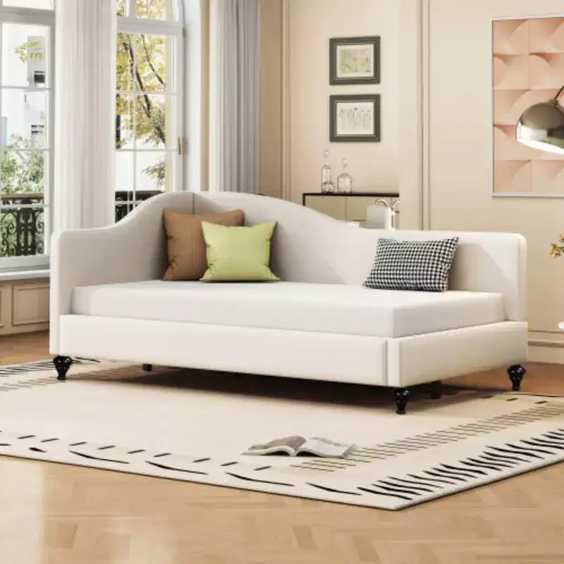Twin Size L-Shaped Linen Daybed, with Solid Wood Legs