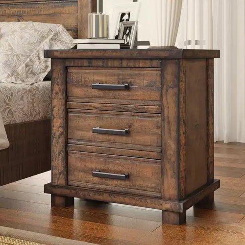 Table de chevet de ferme 24W, table d'appoint, meuble de rangement, table de chevet avec 3 tiroirs et cadre en bois de pin recyclé, naturel