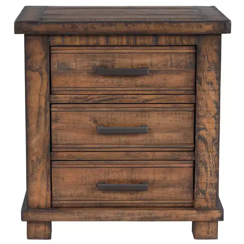 Table de chevet de ferme 24W, table d'appoint, meuble de rangement, table de chevet avec 3 tiroirs et cadre en bois de pin recyclé, naturel