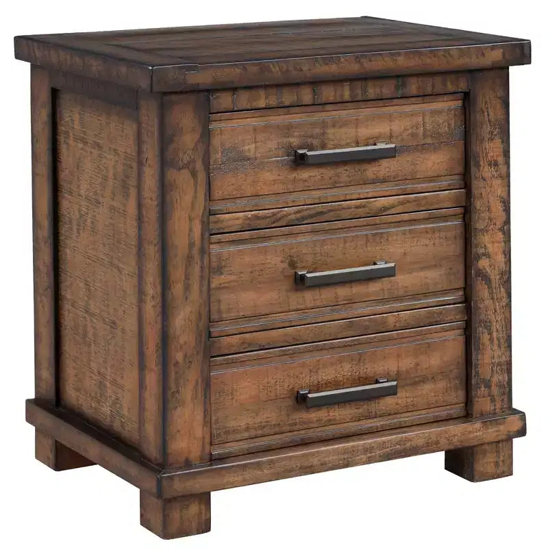 Table de chevet de ferme 24W, table d'appoint, meuble de rangement, table de chevet avec 3 tiroirs et cadre en bois de pin recyclé, naturel