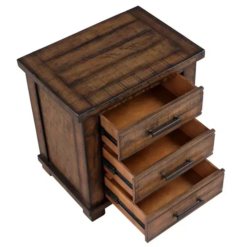 Table de chevet de ferme 24W, table d'appoint, meuble de rangement, table de chevet avec 3 tiroirs et cadre en bois de pin recyclé, naturel