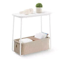 Modern Nightstand with Fabric Basket Small Bedside Table, End Table, Rectangular Side Table for Living Room, Bedroom Matte White and Camel Brown