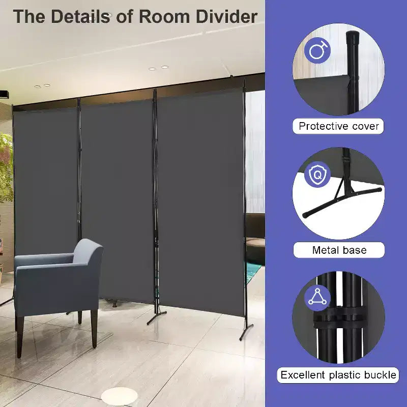 Paravent pliable à 3 panneaux polyvalent, écran d'intimité, avec cadre en métal, séparateur d'espace, mur de fond, cloisons de séparation autoportantes