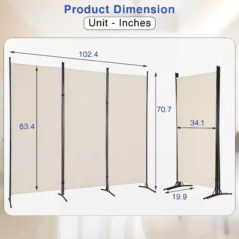 Paravent pliable à 3 panneaux polyvalent, écran d'intimité, avec cadre en métal, séparateur d'espace, mur de fond, cloisons de séparation autoportantes
