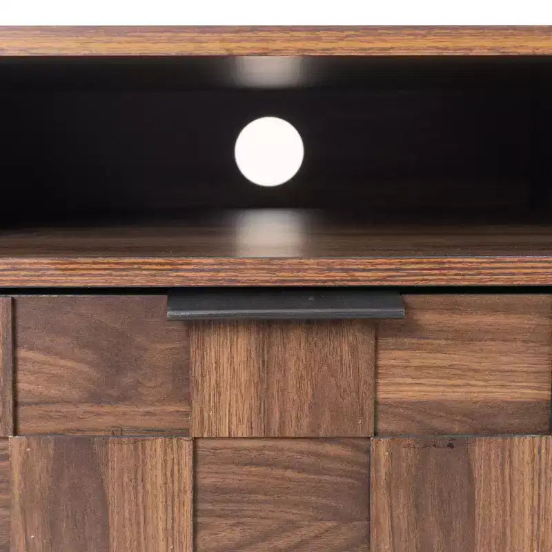 Meuble TV Mid-century avec 2 tiroirs, Table console multimédia pour TV jusqu'à 85 pouces, Meuble de rangement avec 2 armoires, Marron foncé - HABITRIO