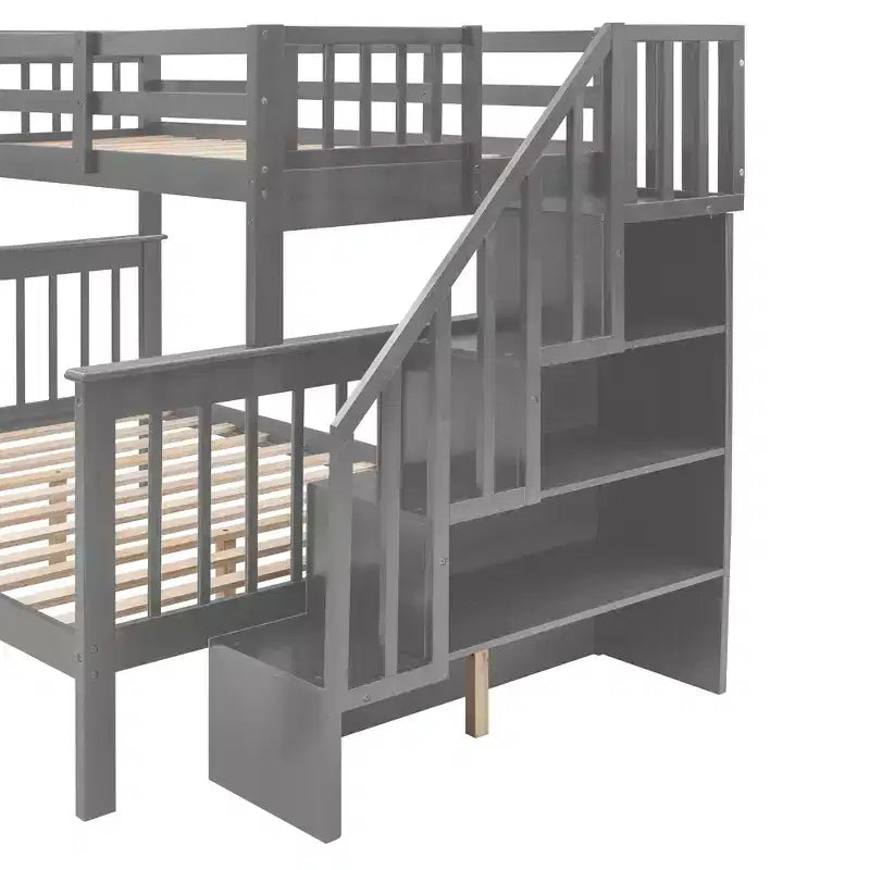Lit superposé jumeau sur grand avec escalier, tiroir, rangement et barrière de sécurité