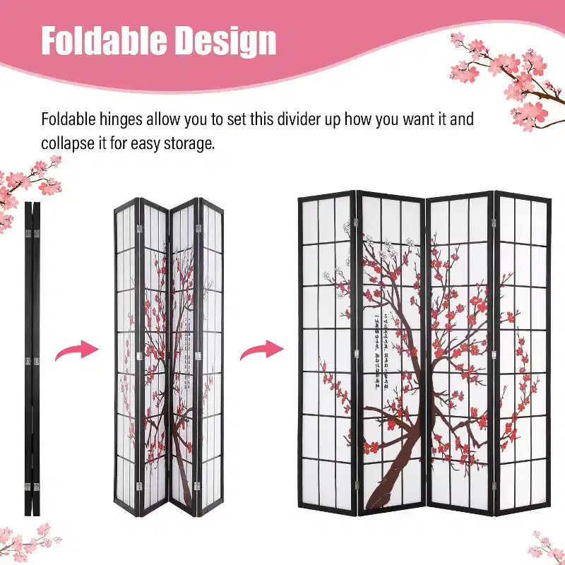 Élégant paravent pliable 4 panneaux 1,8 m – Séparateur de pièce pliable avec cadre en bois massif et panneaux Shoji