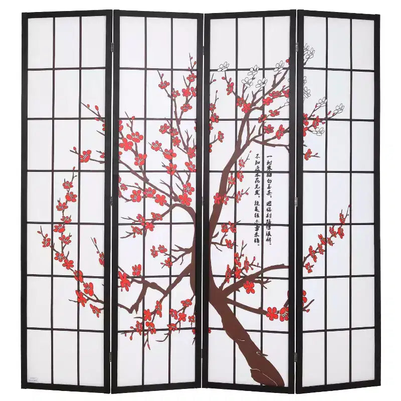Élégant paravent pliable 4 panneaux 1,8 m – Séparateur de pièce pliable avec cadre en bois massif et panneaux Shoji