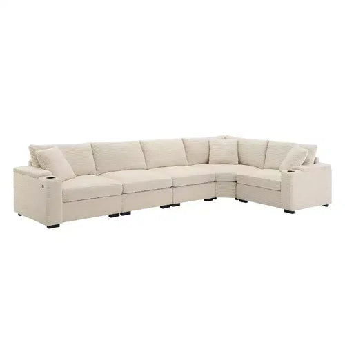 GDFStudio Daniel 106 Corduroy Convertible L Shaped Corner Sofa/Couch with Armrest Storage,Cup Holders