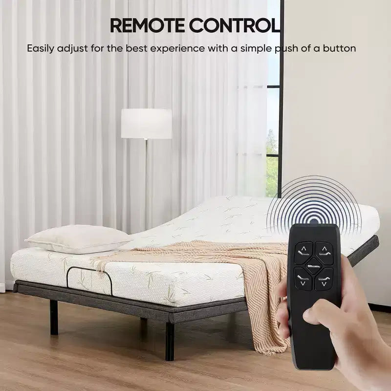 Cadre de Lit Motorisé Ergonomique avec Télécommande Sans Fil - Inclinaison Indépendante Tête/Pied, Moteur Silencieux, Idéal pour se Détendre, Travailler, Lire et Regarder la Télévision