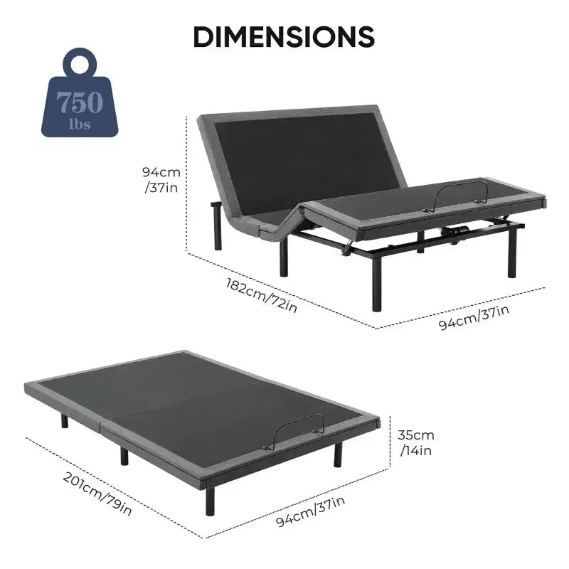 Cadre de Lit Motorisé Ergonomique avec Télécommande Sans Fil - Inclinaison Indépendante Tête/Pied, Moteur Silencieux, Idéal pour se Détendre, Travailler, Lire et Regarder la Télévision