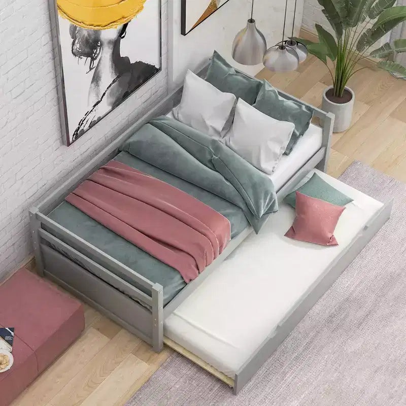 Lit de repos en bois de taille double au design moderne avec lit gigogne, construction robuste