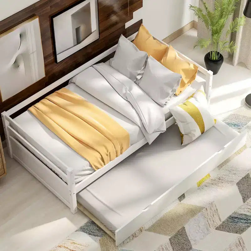 Lit de repos en bois de taille double au design moderne avec lit gigogne, construction robuste
