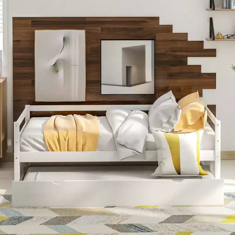 Lit de repos en bois de taille double au design moderne avec lit gigogne, construction robuste
