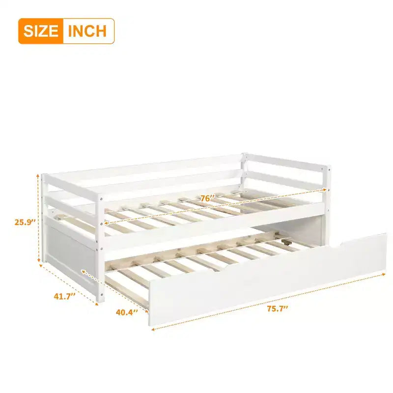 Lit de repos en bois de taille double au design moderne avec lit gigogne, construction robuste