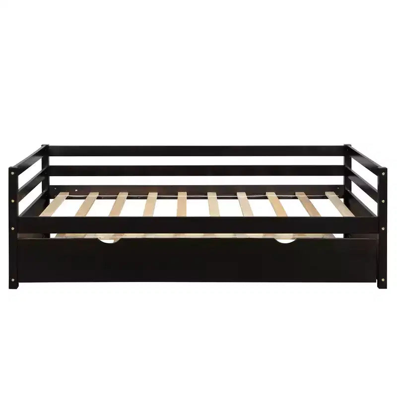 Lit de repos en bois de taille double au design moderne avec lit gigogne, construction robuste