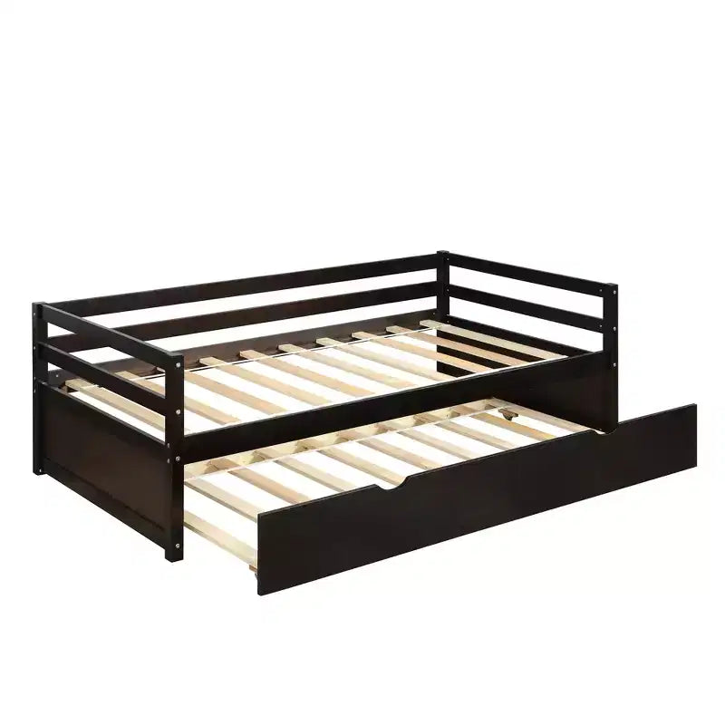 Lit de repos en bois de taille double au design moderne avec lit gigogne, construction robuste