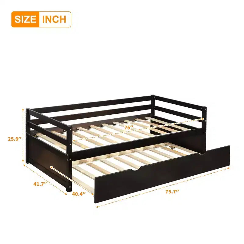 Lit de repos en bois de taille double au design moderne avec lit gigogne, construction robuste