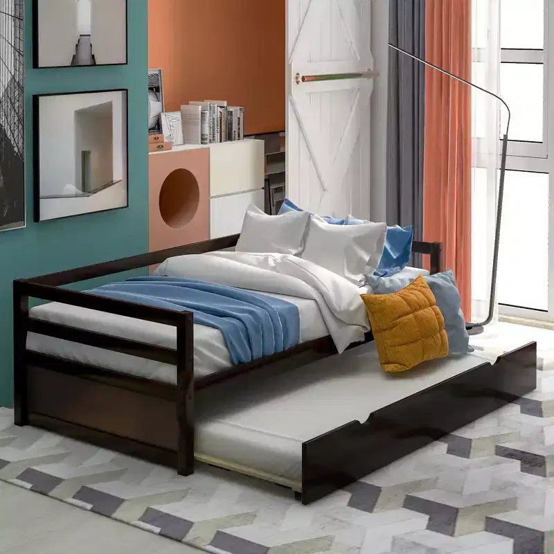 Whisen Modern Design Twin Size Wooden Daybed with Trundle, Sturdy Construction