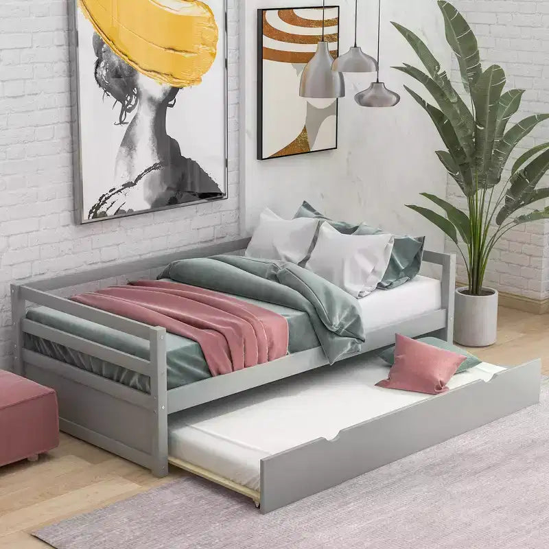 Lit de repos en bois de taille double au design moderne avec lit gigogne, construction robuste