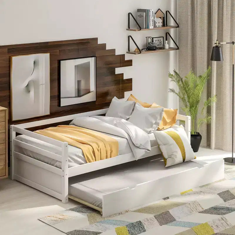 Lit de repos en bois de taille double au design moderne avec lit gigogne, construction robuste