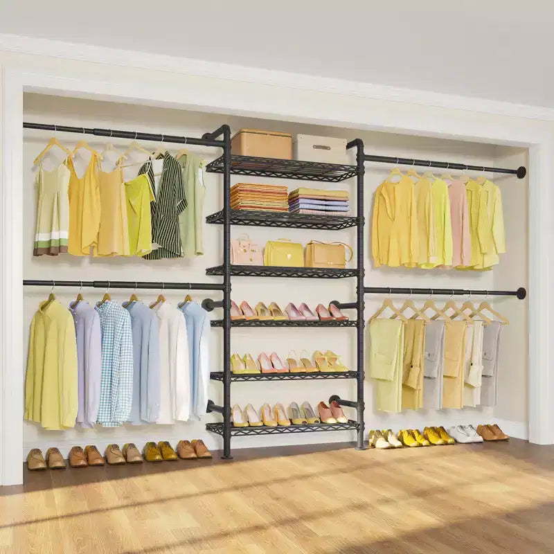 Timate S3X Closet Organizer System, Expandable Wall Mounted Clothes Rack, Industrial Pipe Garment Rack , Fits Spaces 6'4-9'3