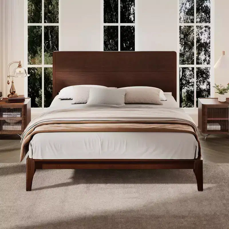 Cadre de lit plateforme en bambou avec lattes de support en bois, style moderne du milieu du siècle, tailles Full/Queen/King