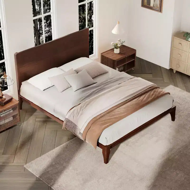 Cadre de lit plateforme en bambou avec lattes de support en bois, style moderne du milieu du siècle, tailles Full/Queen/King