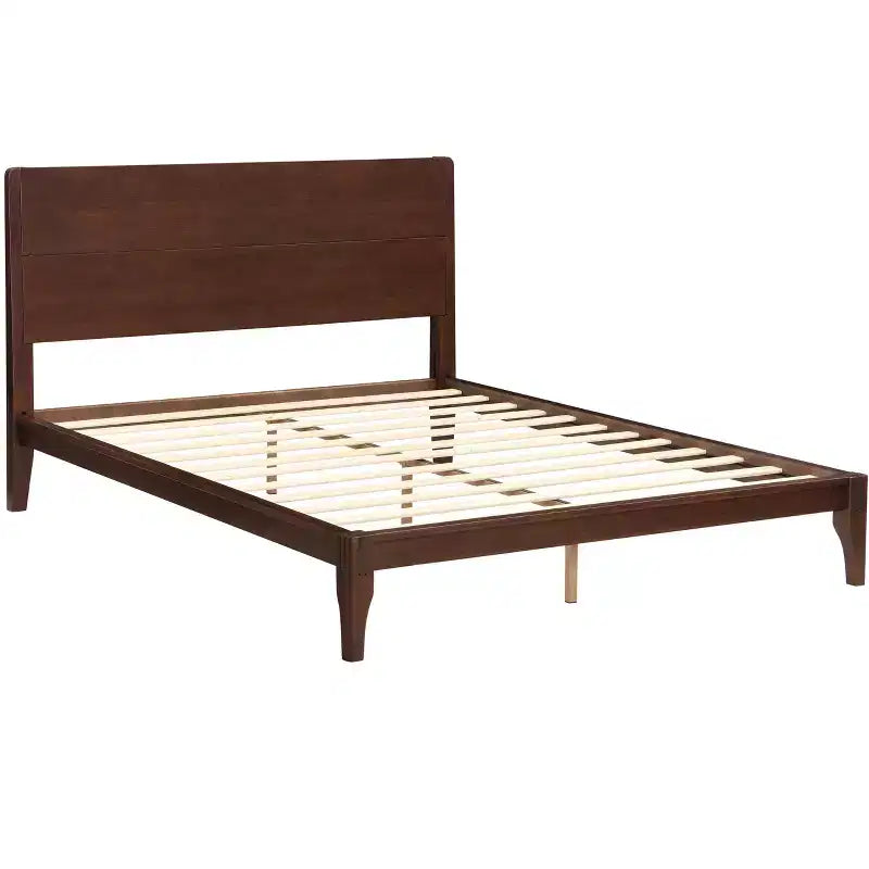 Cadre de lit plateforme en bambou avec lattes de support en bois, style moderne du milieu du siècle, tailles Full/Queen/King