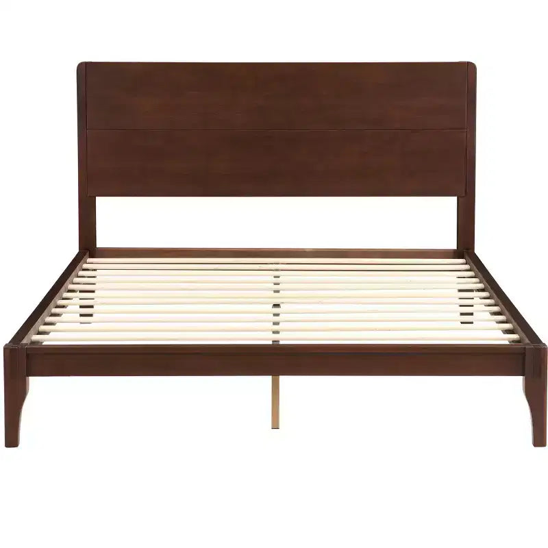 Cadre de lit plateforme en bambou avec lattes de support en bois, style moderne du milieu du siècle, tailles Full/Queen/King