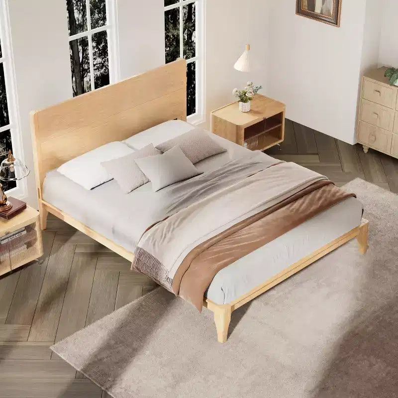 Cadre de lit plateforme en bambou avec lattes de support en bois, style moderne du milieu du siècle, tailles Full/Queen/King