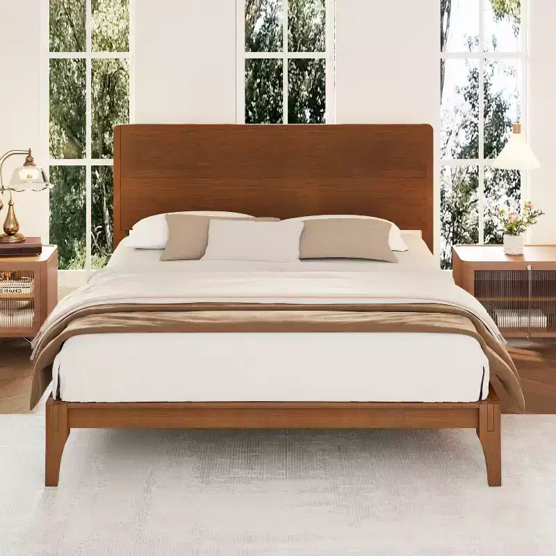 Cadre de lit plateforme en bambou avec lattes de support en bois, style moderne du milieu du siècle, tailles Full/Queen/King
